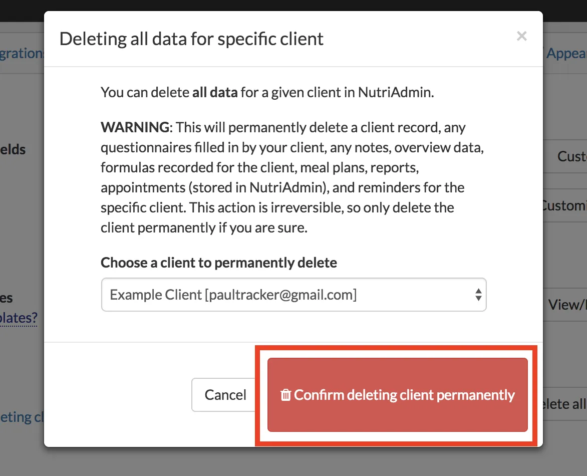 confirm delete data